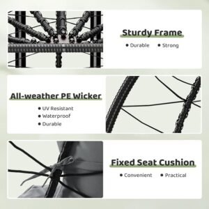 2 Person Egg Swing Chair with Stand, Cushion and Rattan Wicker - Image 4
