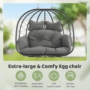 2 Person Egg Swing Chair with Stand, Cushion and Rattan Wicker - Image 3