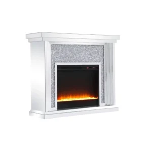 Silver Mirrored Freestanding Electric Fireplace with Mantel - Image 3