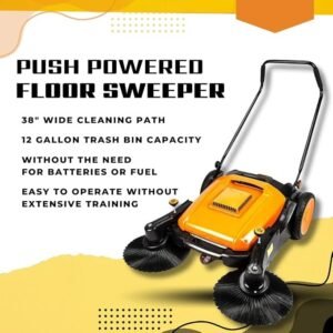 38 Inch Manual Floor Sweeper with Triple Broom and 12 Gallon Container - Image 5