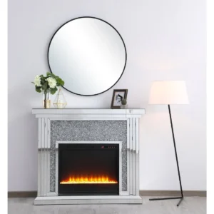 Silver Mirrored Freestanding Electric Fireplace with Mantel - Image 2
