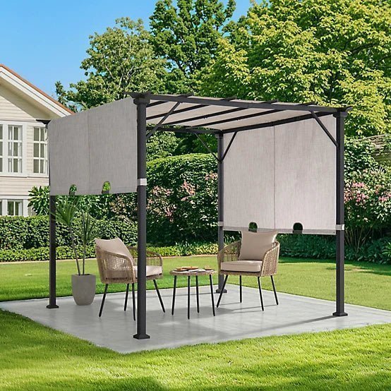 6008261.jpg 8 x 8 ft Freestanding Steel Pergola with Retractable Canopy - Image 1