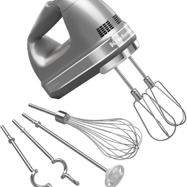 9-Speed Digital Hand Mixer with Turbo Beater II Accessories, Pro Whisk, Dough Hooks and Blending Rod, Contour Silver