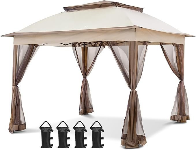 11x11 Pop Up Gazebo with Mesh Netting, 121 Sq. Ft. Coverage, UPF 50+ Canopy and Carry Bag, Beige 11x11 Pop Up Gazebo with Mesh Netting, 121 Sq. Ft. Coverage, UPF 50+ Canopy and Carry Bag, Beige - Image 1
