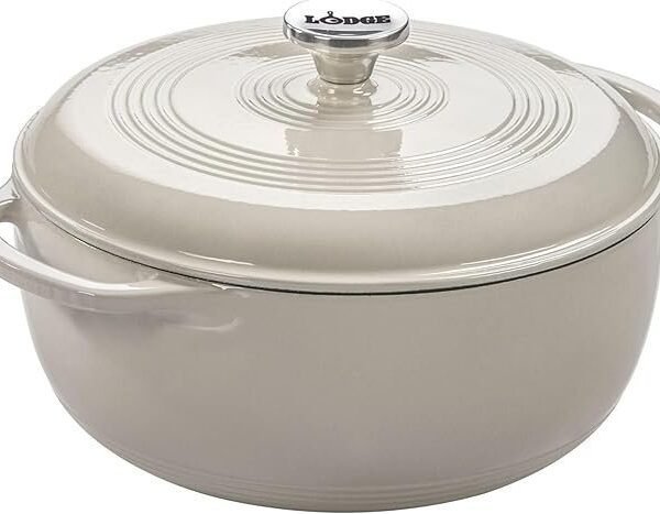 Essential Enamel Dutch Oven 6-Quart Cast Iron Pot with Lid and Dual Handles, Oyster White