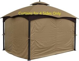 10x12 Gazebo Privacy Curtains 4 Side Replacement Set with Zippers, Grommets and Hanging Hardware, Beige