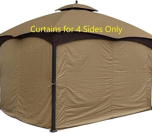 10x12 Gazebo Privacy Curtains 4 Side Replacement Set with Zippers, Grommets and Hanging Hardware, Beige
