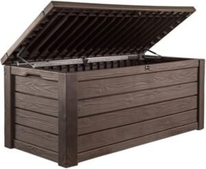 150 Gallon Outdoor Deck Box Lockable Resin Storage with 2-Person Bench Seat