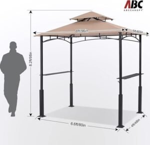 8x5 Outdoor Grill Gazebo with Double Tier Canopy, LED Lights and Two Side Shelves, Khaki - Image 2