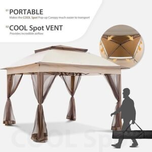 11x11 Pop Up Gazebo with Mesh Netting, 121 Sq. Ft. Coverage, UPF 50+ Canopy and Carry Bag, Beige - Image 3