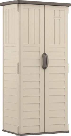 Suncast Vertical Outdoor Storage Shed with Lockable Double Doors Vanilla - Image 5