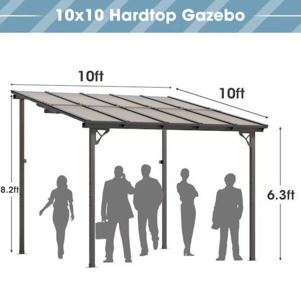 10 x 10 ft Aluminum Freestanding Pergola with Polycarbonate Roof