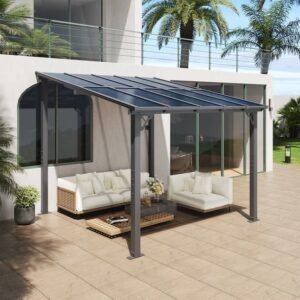10 x 10 ft Aluminum Freestanding Pergola with Polycarbonate Roof - Image 3