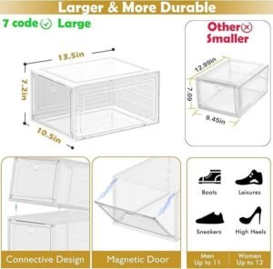 12 Pack Clear Shoe Boxes with Magnetic Doors, Stackable Foldable Design and Interlocking Pegs - Image 3