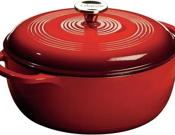 Essential Enamel Dutch Oven 6 Quart Cast Iron Pot with Lid and Dual Handles, Island Spice Red