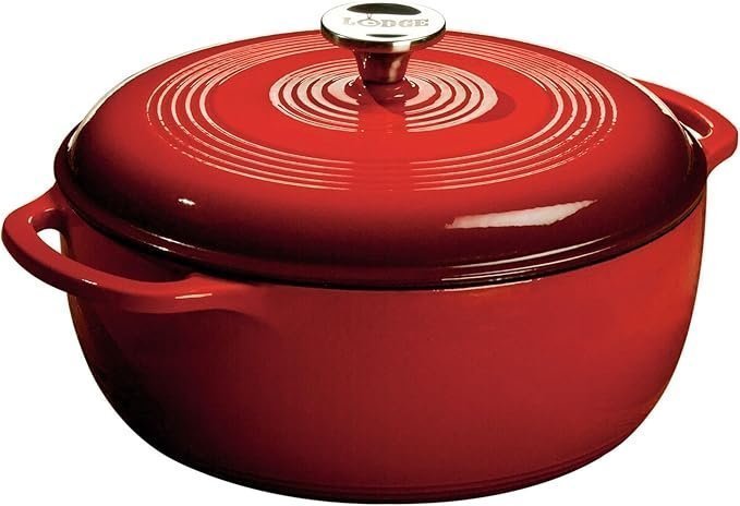 Essential Enamel Dutch Oven 6 Quart Cast Iron Pot with Lid and Dual Handles, Island Spice Red Essential Enamel Dutch Oven 6 Quart Cast Iron Pot with Lid and Dual Handles, Island Spice Red - Image 1