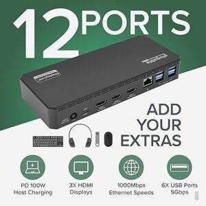 USB-C Triple Display Docking Station with 100W Power Delivery, 3 HDMI Outputs, 6 USB 5Gbps Ports and Gigabit Ethernet - Image 5