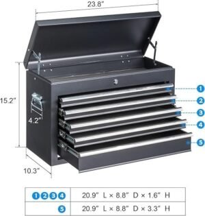 Winado 24 Inch Tool Box 5-Drawer Portable Metal Tool Chest with Lock - Image 2