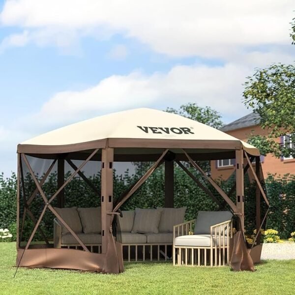 10x10 Pop Up Gazebo Screen Tent with 6 Removable Wind Cloths, Mesh Netting, Steel Frame and Carry Bag