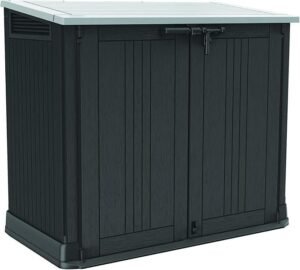 Outdoor Resin Storage Shed Store-It-Out Prime with Hydraulic Lid, Wide Doors and Ventilation, Black