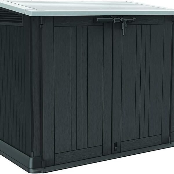 Outdoor Resin Storage Shed Store-It-Out Prime with Hydraulic Lid, Wide Doors and Ventilation, Black