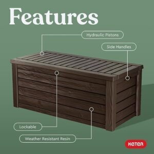 150 Gallon Outdoor Deck Box Lockable Resin Storage with 2-Person Bench Seat - Image 3