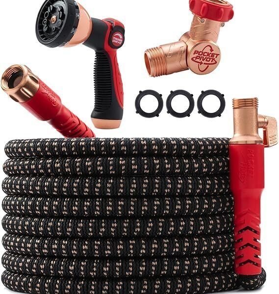 Pocket Hose Copper Head 100 FT Expandable Garden Hose with 360 Degree Pocket Pivot