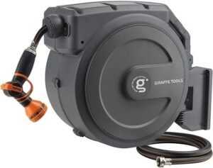 Giraffe Tools 130 FT Retractable Garden Hose Reel with 1/2 Inch Hose and 180 Degree Swivel Bracket