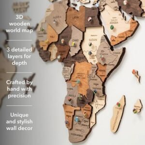 3D Wooden World Map Multicolor Wall Art with Travel Pins, Birch Plywood and Adhesive Mounting, Medium - Image 5