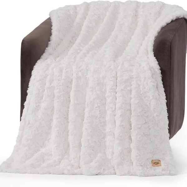 Adalee Faux Fur Blanket 50 x 70 Inch Polyester Throw with Wave Texture, Machine Washable, Natural White