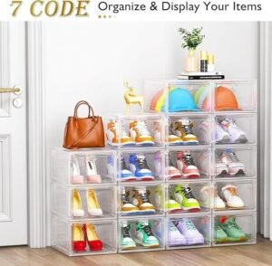 12 Pack Clear Shoe Boxes with Magnetic Doors, Stackable Foldable Design and Interlocking Pegs - Image 2
