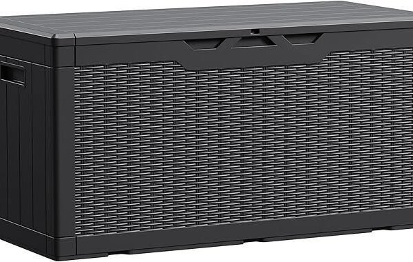 100 Gallon Outdoor Deck Box Lockable Resin Storage with 2-Person Bench Seat