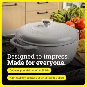 Essential Enamel Dutch Oven 6-Quart Cast Iron Pot with Lid and Dual Handles, Oyster White - Image 2
