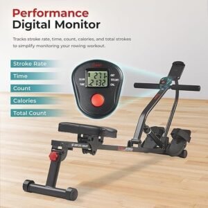 Sunny Health Compact Rower 12-Level Hydraulic Resistance Rowing Machine - Image 4