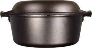 Double Dutch Oven Skillet 5 Quart Pre Seasoned Cast Iron 2 in 1 Cookware with Dual Handles - Image 4