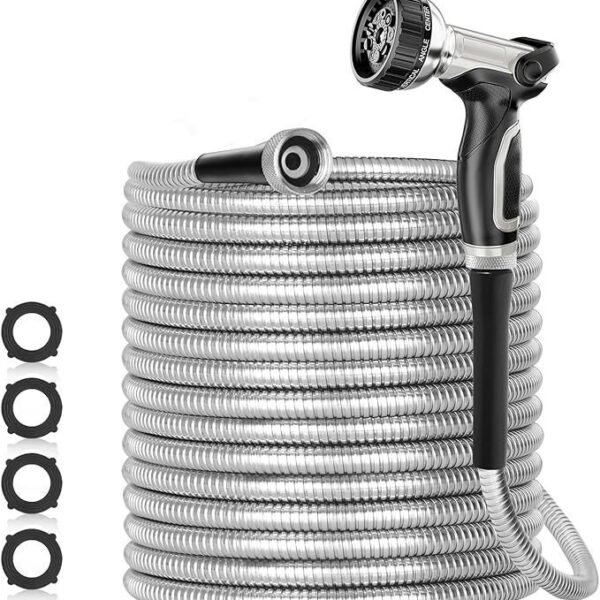 SPECILITE Stainless Steel Hose 200 FT Garden Hose with 8-Pattern Nozzle