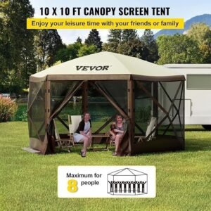 10x10 Pop Up Gazebo Screen Tent with 6 Removable Wind Cloths, Mesh Netting, Steel Frame and Carry Bag - Image 4