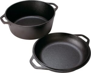 Double Dutch Oven Skillet 5 Quart Pre Seasoned Cast Iron 2 in 1 Cookware with Dual Handles - Image 5