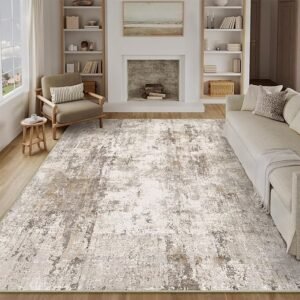 8x10 Washable Area Rug Brown Grey Abstract Low-Pile Indoor Rug with Non-Slip Backing - Image 5