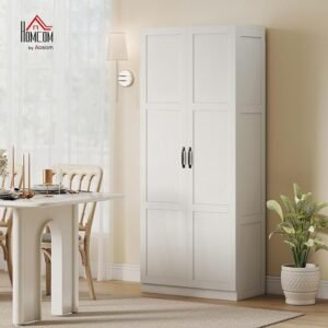 White Pantry Storage Cabinet Double Door Organizer with 4 Adjustable Shelves - Image 5