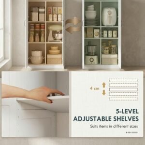 White Pantry Storage Cabinet Double Door Organizer with 4 Adjustable Shelves - Image 2