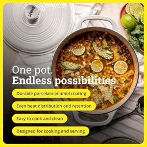 Essential Enamel Dutch Oven 6-Quart Cast Iron Pot with Lid and Dual Handles, Oyster White - Image 5