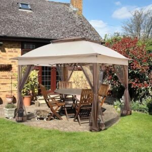 11x11 Pop Up Gazebo with Mesh Netting, 121 Sq. Ft. Coverage, UPF 50+ Canopy and Carry Bag, Beige - Image 2