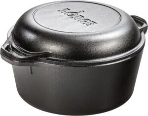 Double Dutch Oven Skillet 5 Quart Pre Seasoned Cast Iron 2 in 1 Cookware with Dual Handles