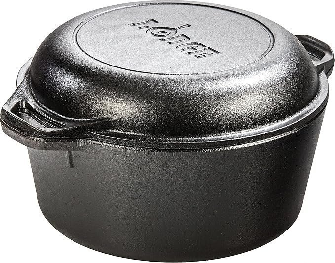 Double Dutch Oven Skillet 5 Quart Pre Seasoned Cast Iron 2 in 1 Cookware with Dual Handles Double Dutch Oven Skillet 5 Quart Pre Seasoned Cast Iron 2 in 1 Cookware with Dual Handles - Image 1