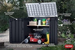 Outdoor Resin Storage Shed Store-It-Out Prime with Hydraulic Lid, Wide Doors and Ventilation, Black - Image 2