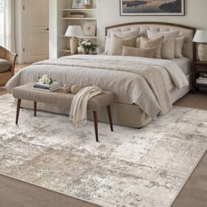 8x10 Washable Area Rug Brown Grey Abstract Low-Pile Indoor Rug with Non-Slip Backing - Image 2