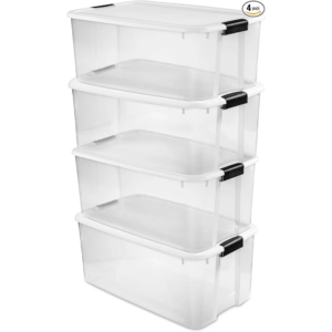 116 Quart Storage Bins 4-Pack Clear Stackable Containers with Latching Lids