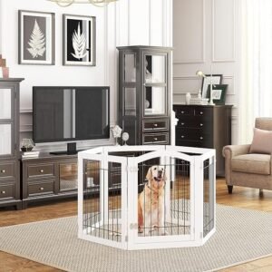 PAWLAND Freestanding Dog Gate 144-Inch Wide 6-Panel Pet Gate with Walk-Through Door - Image 2
