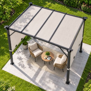 8 x 8 ft Freestanding Steel Pergola with Retractable Canopy - Image 2
